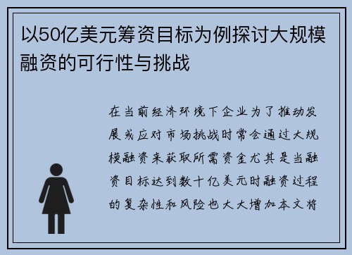 以50亿美元筹资目标为例探讨大规模融资的可行性与挑战