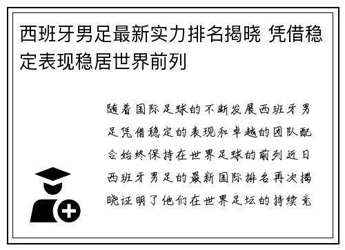 西班牙男足最新实力排名揭晓 凭借稳定表现稳居世界前列
